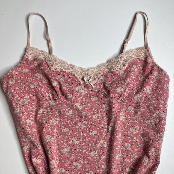 Uniqlo Pink Ditsy Floral Lace Trim Cami Tank Top Coquette Retro Y2K Bow Small - Picture 6 of 10